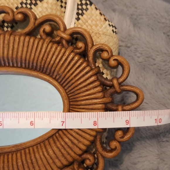 Pair of faux rattatan vintage mirrors made in usa brown boho bohemian style - Picture 7 of 8